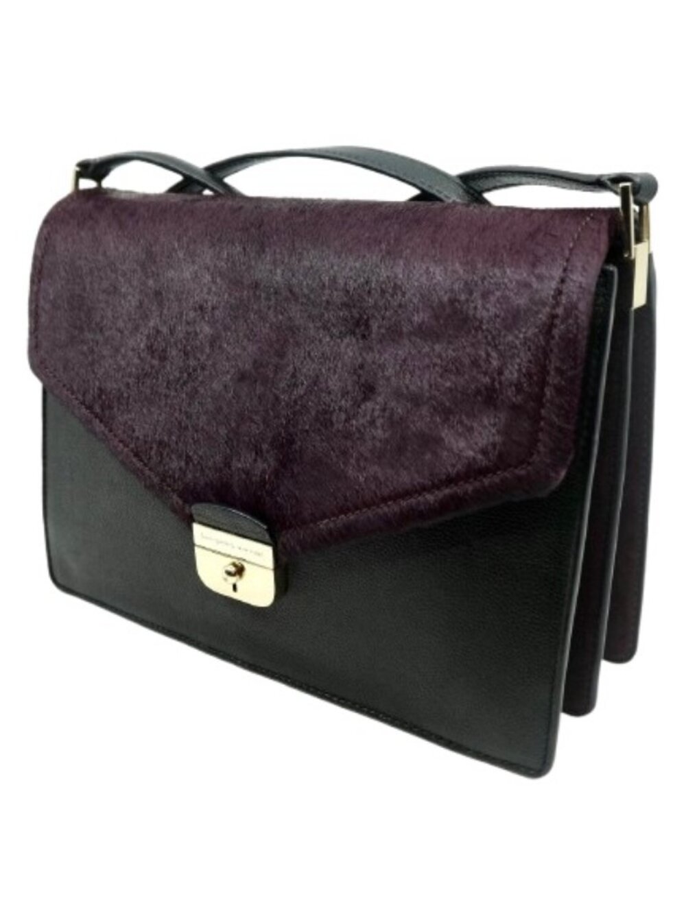 KATE SPADE~SAYRA Hyde Place~BLACK LEATHER PURPLE CALF HAIR CROSSBODY BAG